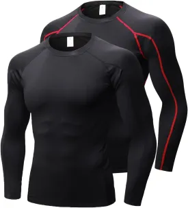 Men's Compression Shirts Long Sleeve Workout Baselayer Quick Dry Athletic T Shirts Sport Running Tops 1/2 Pack