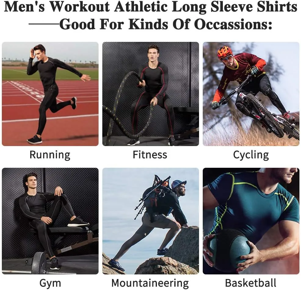 Men's Compression Shirts Long Sleeve Workout Baselayer Quick Dry Athletic T Shirts Sport Running Tops 1/2 Pack