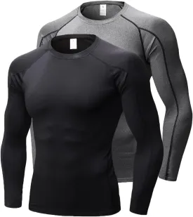 Men's Compression Shirts Long Sleeve Workout Baselayer Quick Dry Athletic T Shirts Sport Running Tops 1/2 Pack