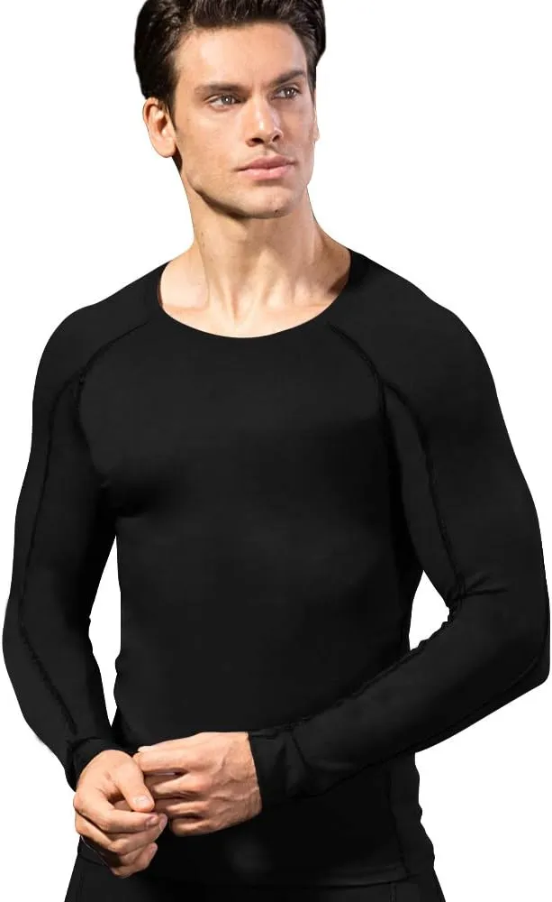 Men's Compression Shirts Long Sleeve Workout Baselayer Quick Dry Athletic T Shirts Sport Running Tops 1/2 Pack