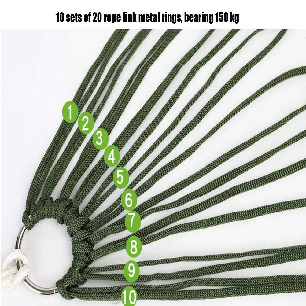 Mesh Pocket Cotton Rope Travel Hammock - AWZSDF