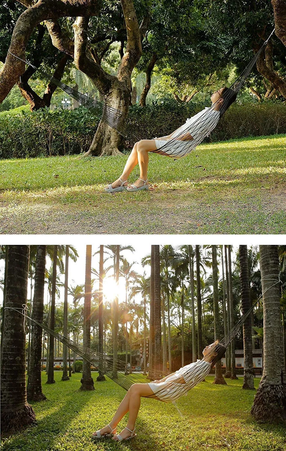 Mesh Pocket Cotton Rope Travel Hammock - AWZSDF