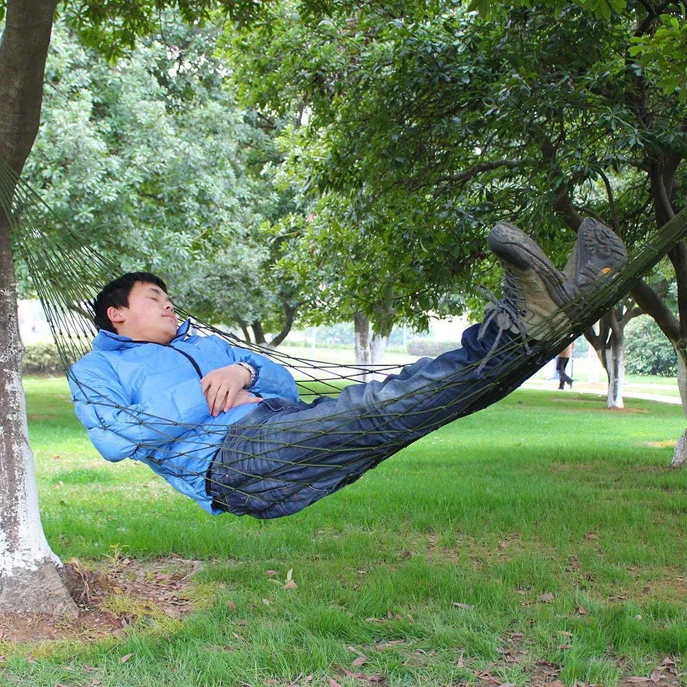 Mesh Pocket Cotton Rope Travel Hammock - AWZSDF