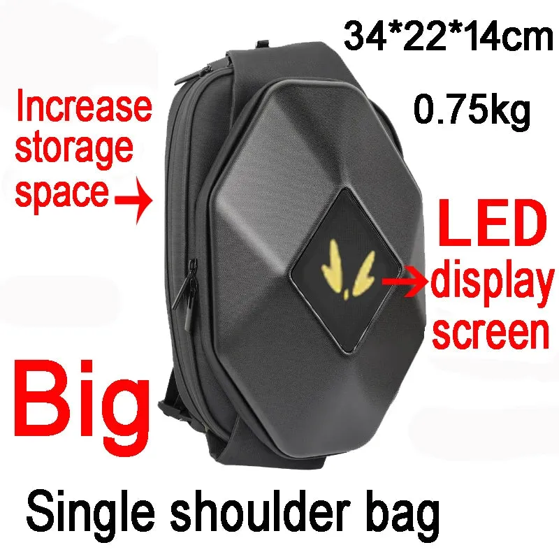 Motorcycle Backpack with LED EYE - DIY Riding Bag with APP Control, Hard Shell, Rainproof, Fits 14-Inch Notebook