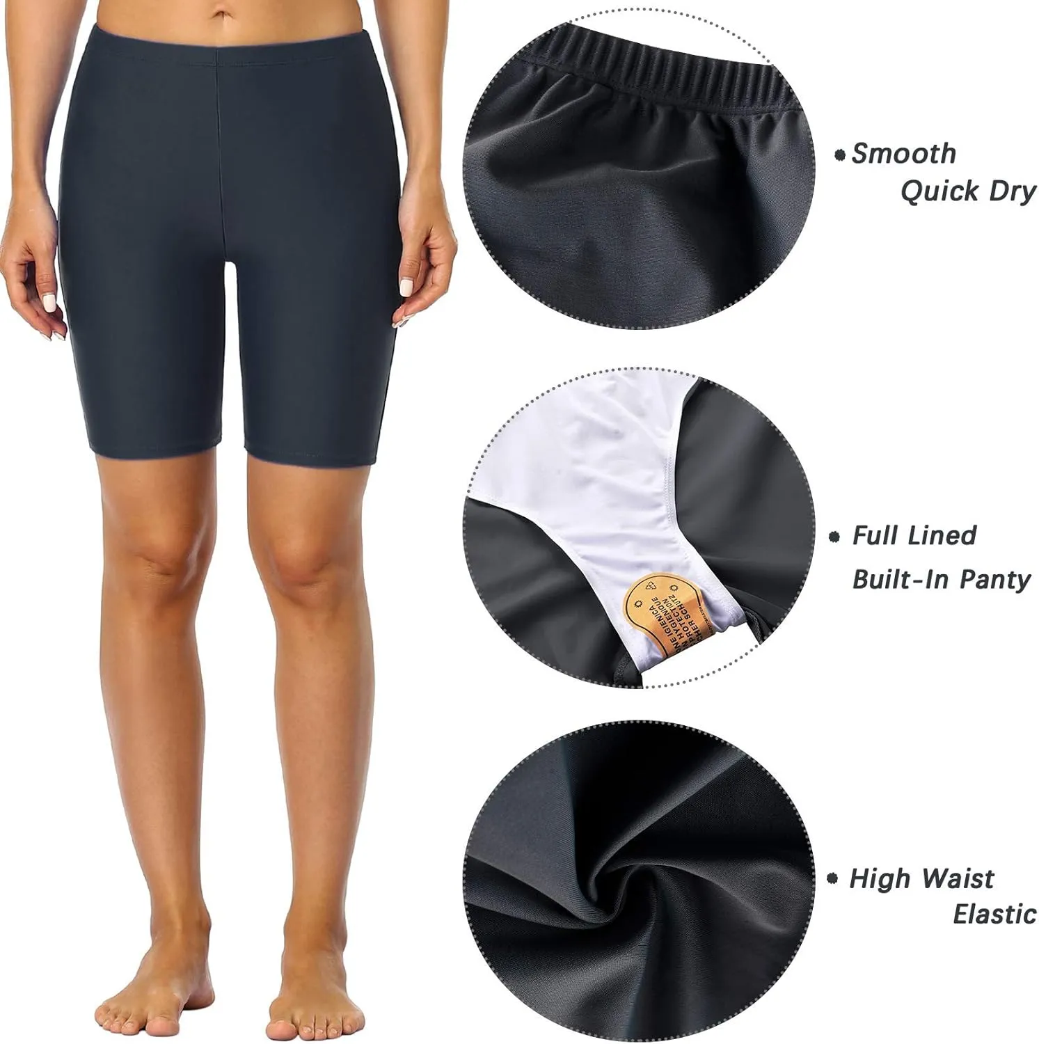 Mycoco Women's Long Bike Swim Shorts UPF 50  Swim Bottom Multi-Functional Board Shorts Rash Guard