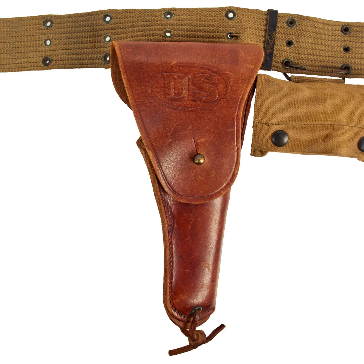Original U.S. Early WWII Officer’s M1936 Pistol Belt, M1911 Holster, WWI Magazine Pouch & 1942 Dated M-1910 First Aid Pouch with Carlisle Bandage