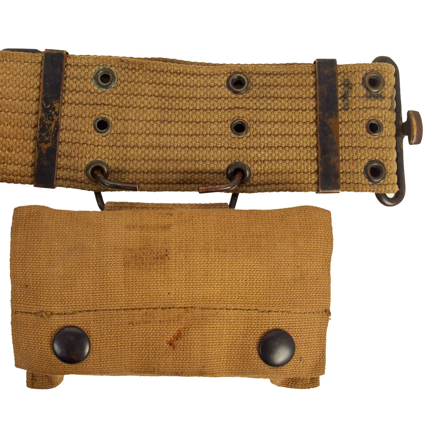 Original U.S. Early WWII Officer’s M1936 Pistol Belt, M1911 Holster, WWI Magazine Pouch & 1942 Dated M-1910 First Aid Pouch with Carlisle Bandage