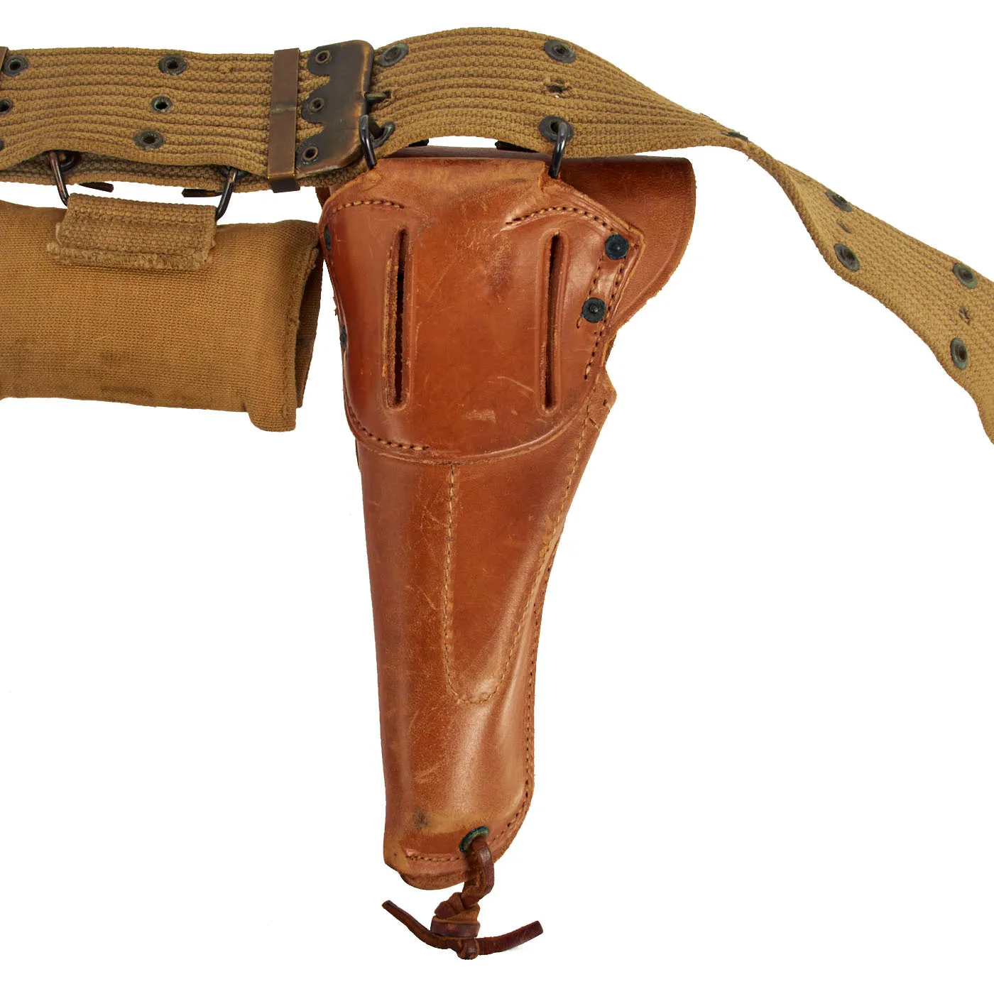 Original U.S. Early WWII Officer’s M1936 Pistol Belt, M1911 Holster, WWI Magazine Pouch & 1942 Dated M-1910 First Aid Pouch with Carlisle Bandage