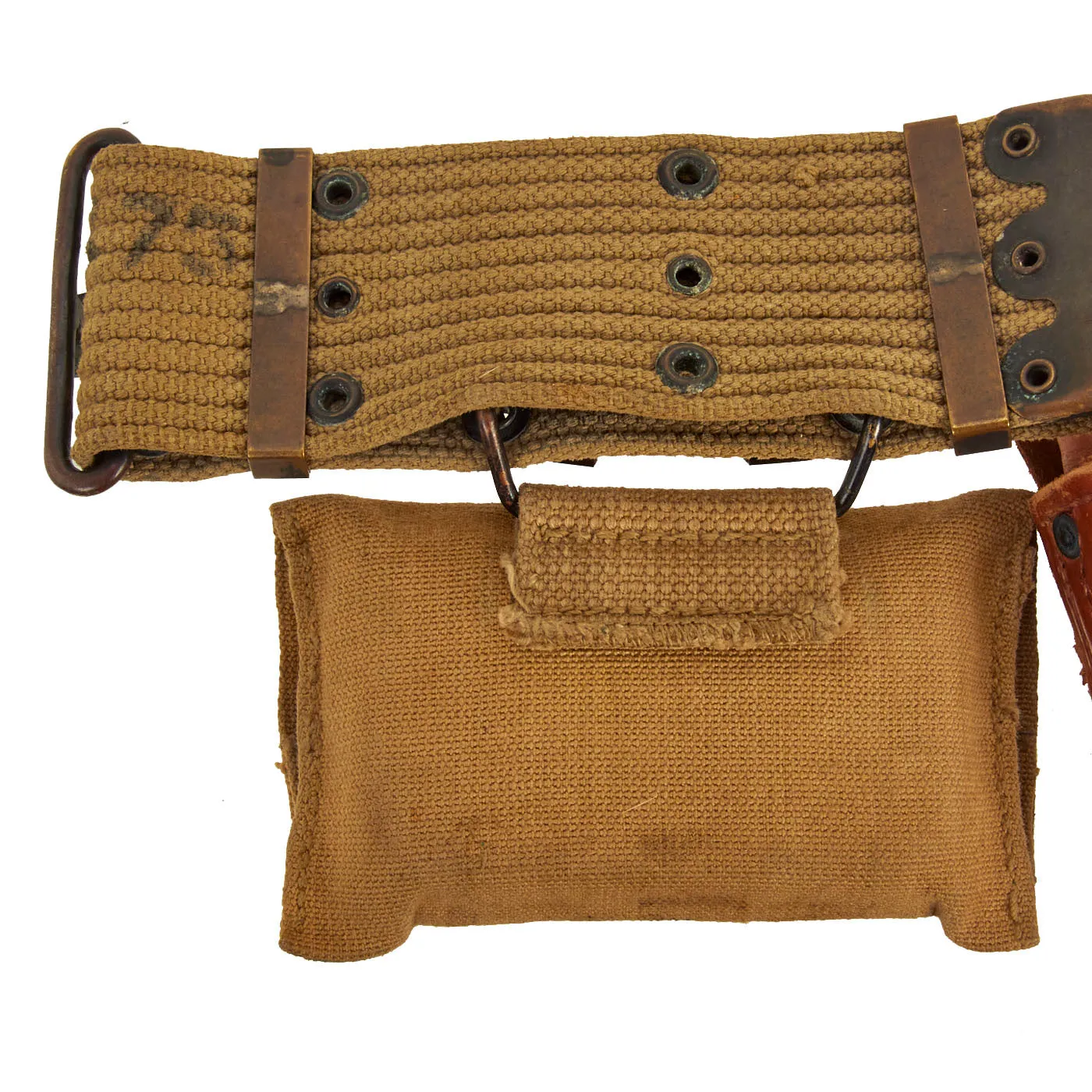 Original U.S. Early WWII Officer’s M1936 Pistol Belt, M1911 Holster, WWI Magazine Pouch & 1942 Dated M-1910 First Aid Pouch with Carlisle Bandage