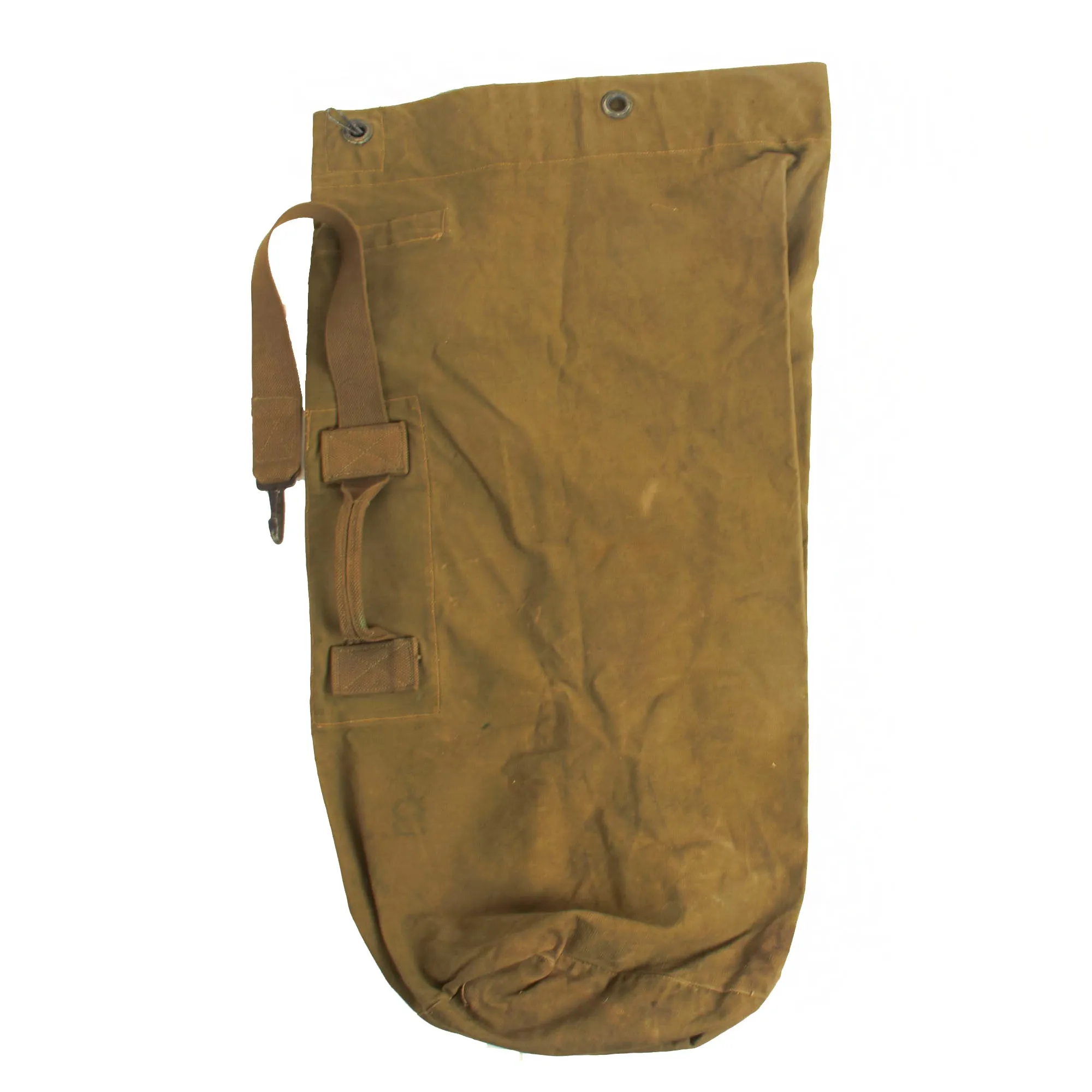 Original U.S. WWI and WWII M-1923 Cartridge Belt Rig With Canteen Lot Featuring WWI M1909 Revolver Holster, M1916 Holster and Named / Painted Sea Bag - 5 Items