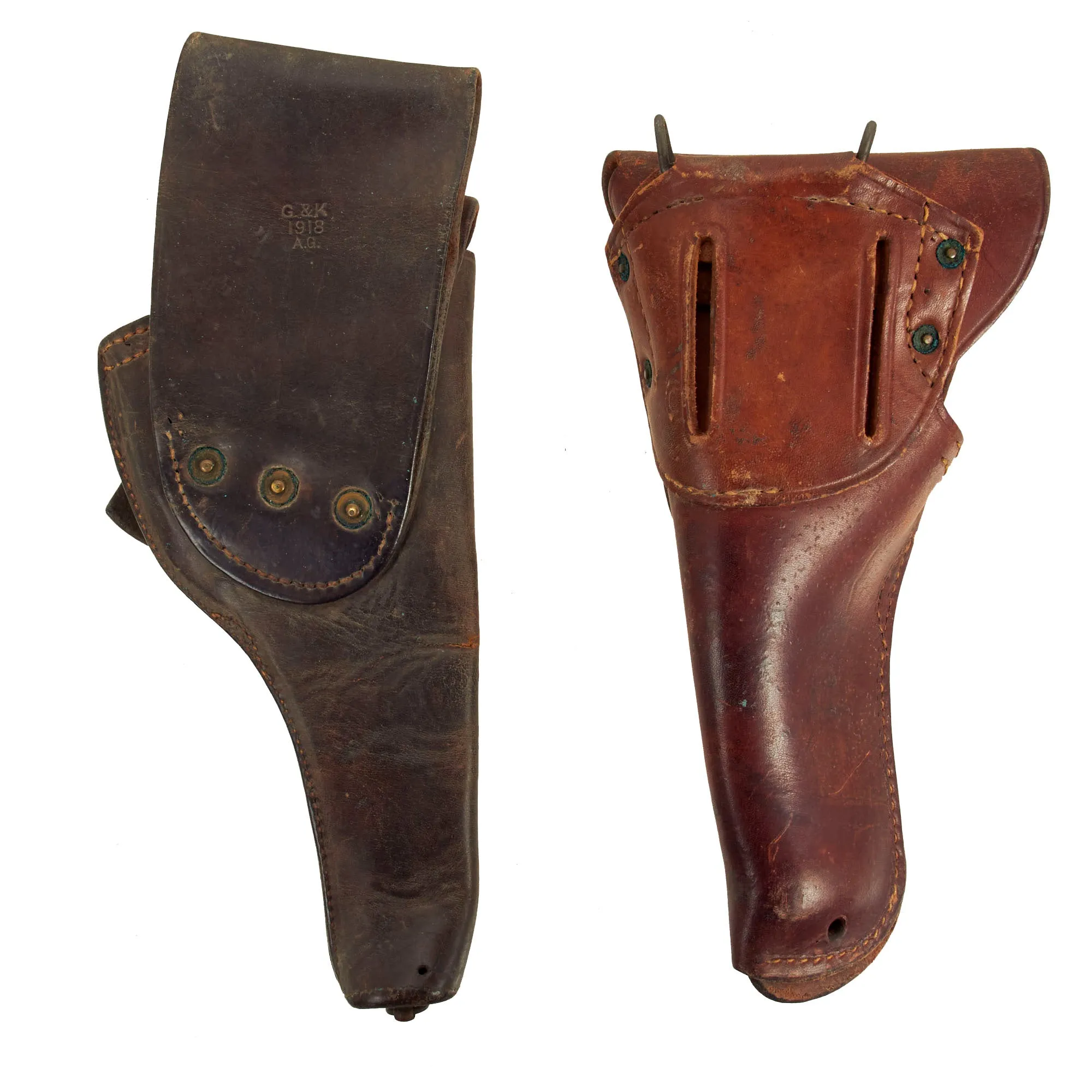 Original U.S. WWI and WWII M-1923 Cartridge Belt Rig With Canteen Lot Featuring WWI M1909 Revolver Holster, M1916 Holster and Named / Painted Sea Bag - 5 Items