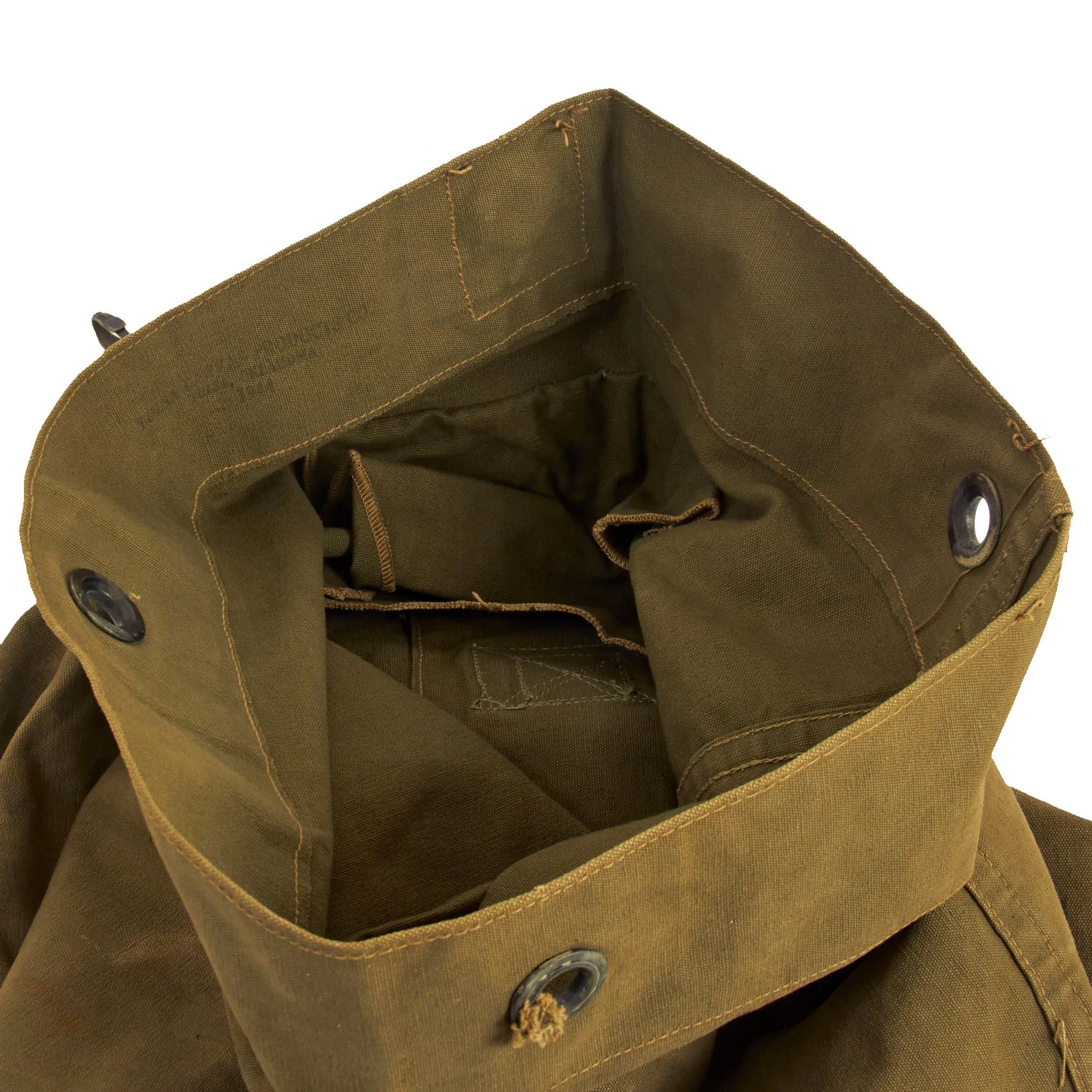 Original U.S. WWI and WWII M-1923 Cartridge Belt Rig With Canteen Lot Featuring WWI M1909 Revolver Holster, M1916 Holster and Named / Painted Sea Bag - 5 Items