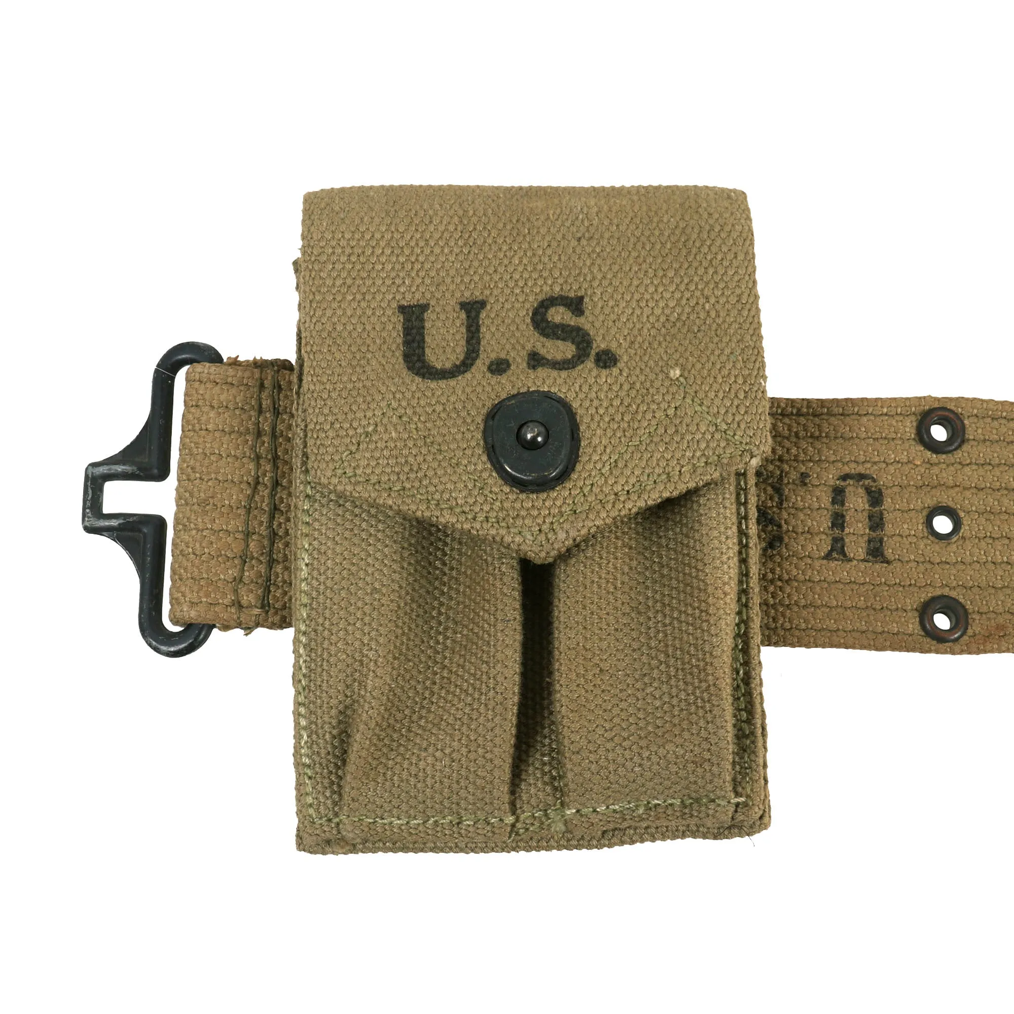 Original U.S. WWII Officer M1936 Pistol Belt, M1911 Holster by Boyt - 1942 Dated First Aid Pouch with Carlisle Bandage