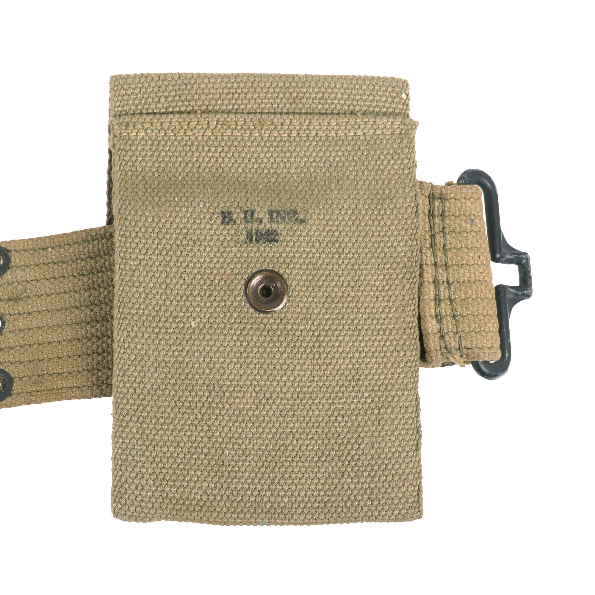 Original U.S. WWII Officer M1936 Pistol Belt, M1911 Holster by Boyt - 1942 Dated First Aid Pouch with Carlisle Bandage