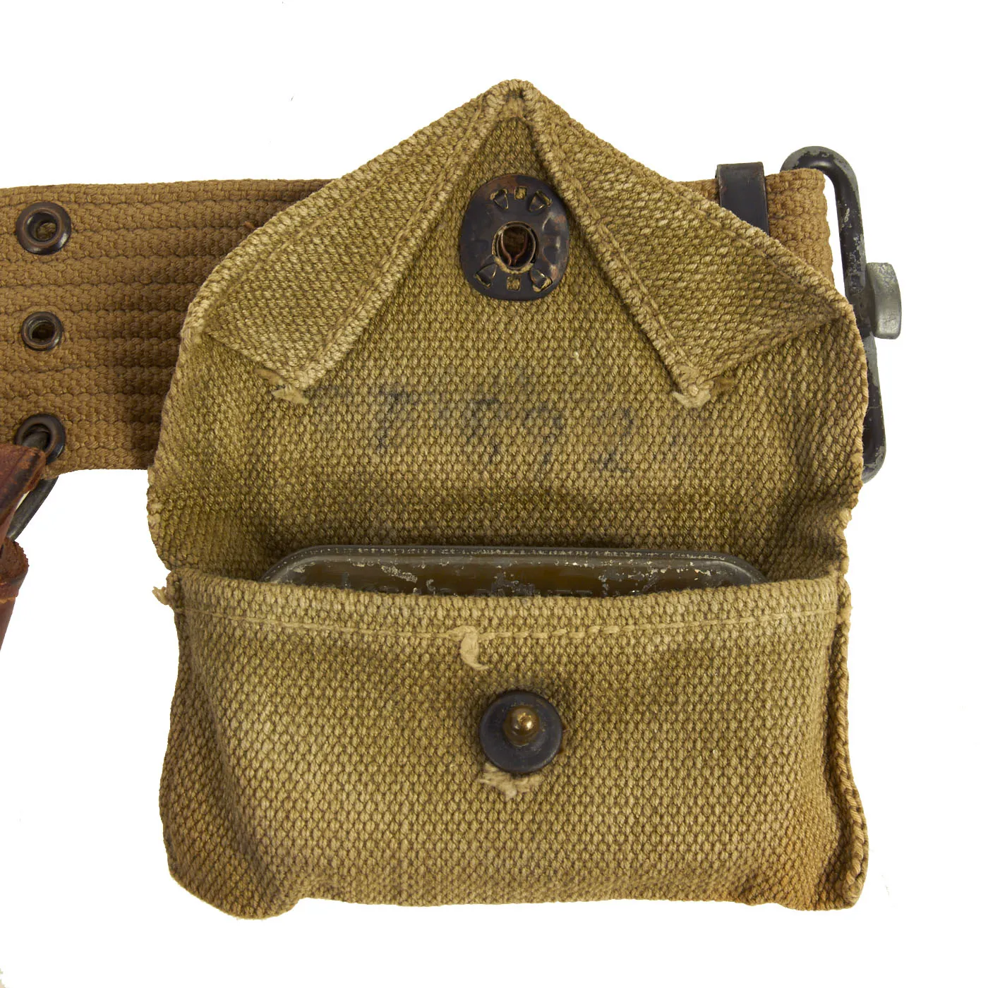 Original U.S. WWII Officer M1936 Pistol Belt, M1911 Holster by Rare Maker, WWI Magazine Pouch & First Aid Pouch WITH Box & Bandage