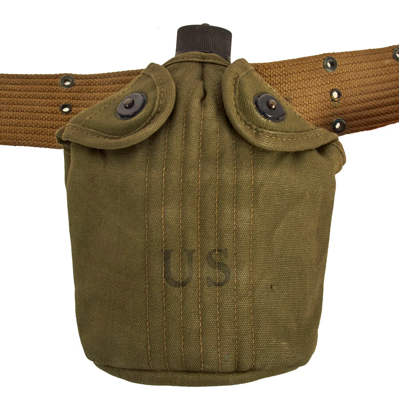 Original U.S. WWII Officer M1936 Pistol Belt, M1911 Holster, Magazine Pouch & Canteen Pouch With Canteen and Cup