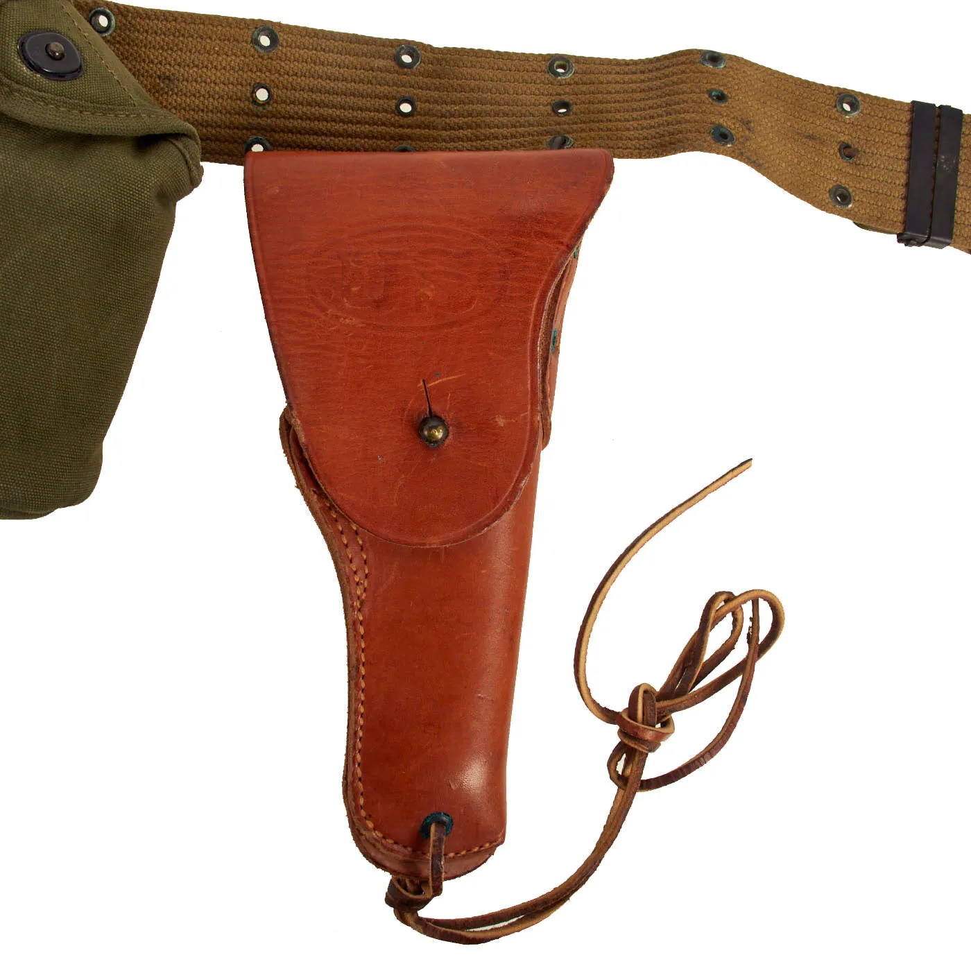 Original U.S. WWII Officer M1936 Pistol Belt, M1911 Holster, Magazine Pouch & Canteen Pouch With Canteen and Cup