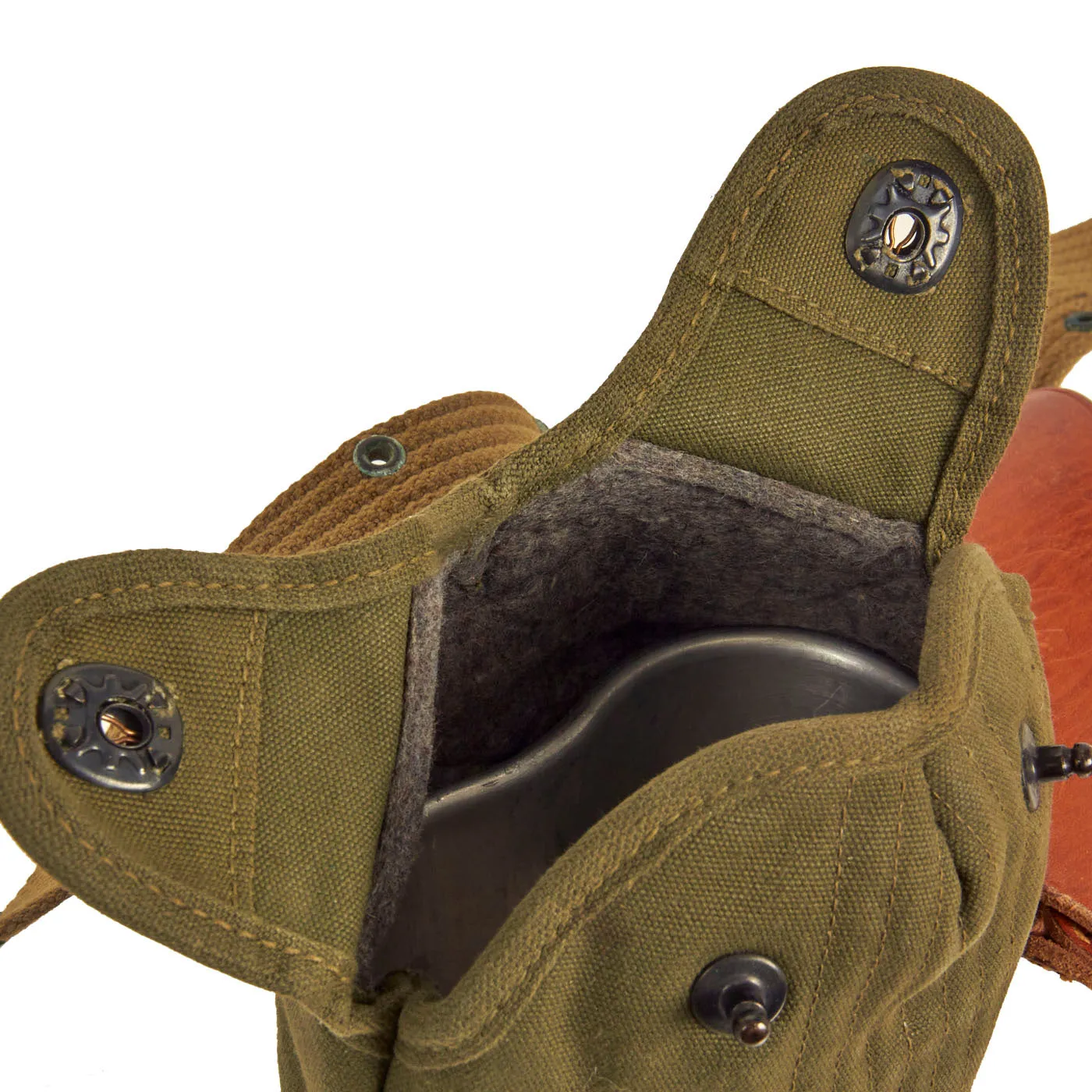 Original U.S. WWII Officer M1936 Pistol Belt, M1911 Holster, Magazine Pouch & Canteen Pouch With Canteen and Cup