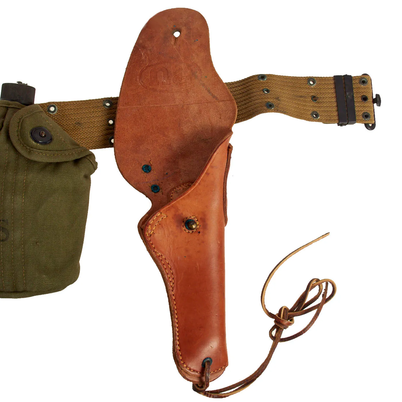 Original U.S. WWII Officer M1936 Pistol Belt, M1911 Holster, Magazine Pouch & Canteen Pouch With Canteen and Cup