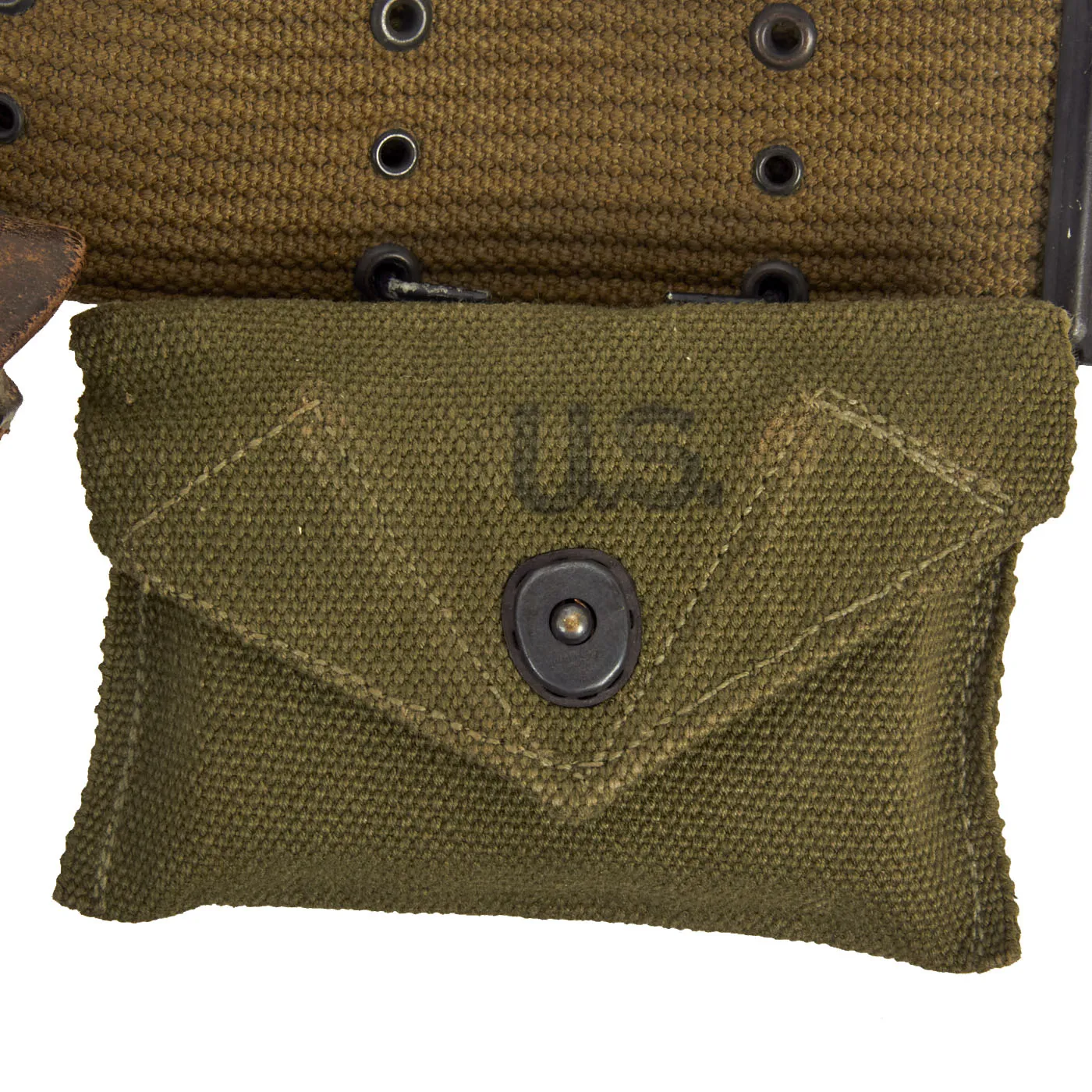 Original U.S. WWII Officer M1936 Pistol Belt, M1911 Holster, Magazine Pouch & Carlisle First Aid Pouch with Bandage- 1944 Dated Set