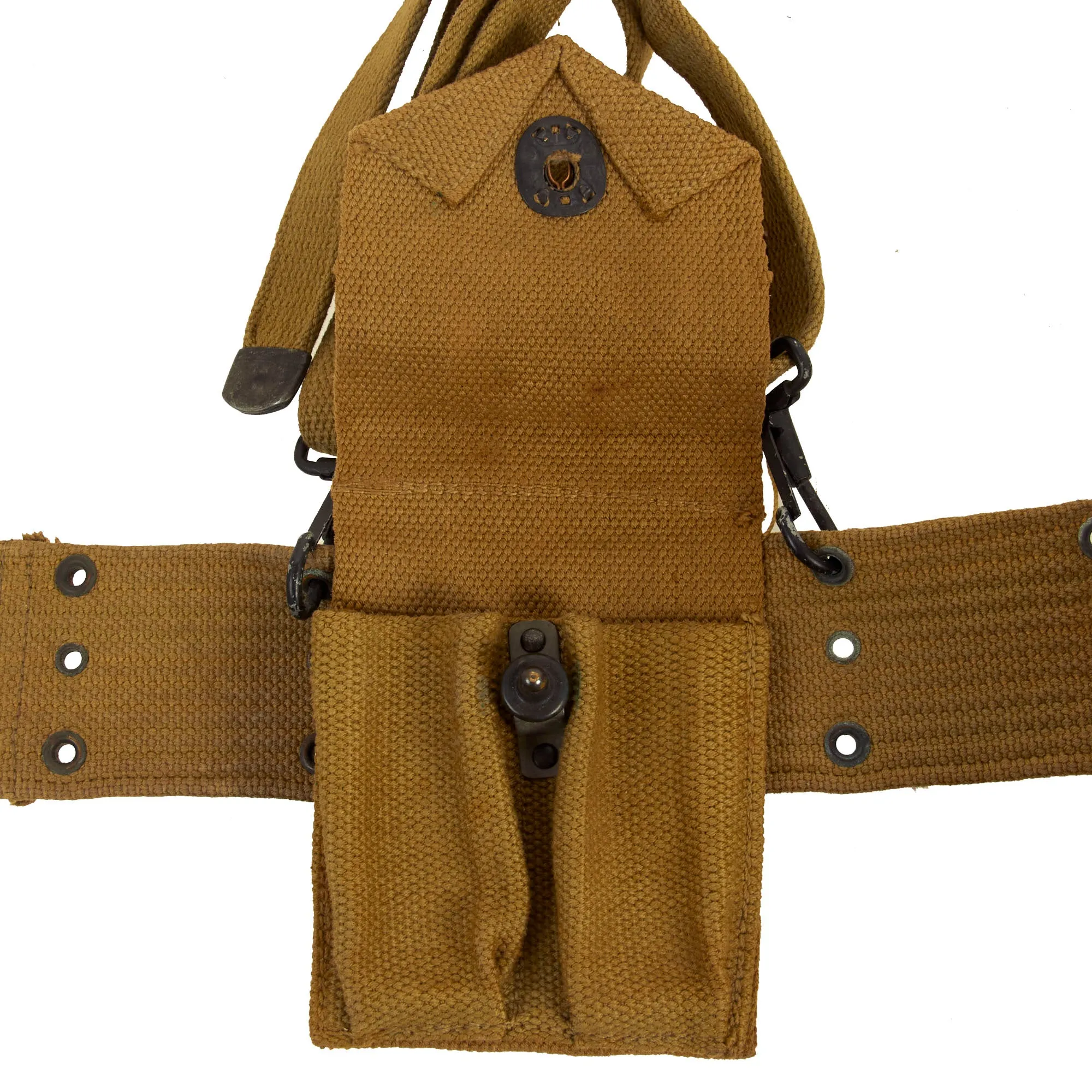 Original U.S. WWII Officer M1936 Pistol Belt, M1936 Suspenders, M1911 Holster, Magazine Pouch, M1910 Canteen Set & First Aid Pouch WITH Box & Bandage