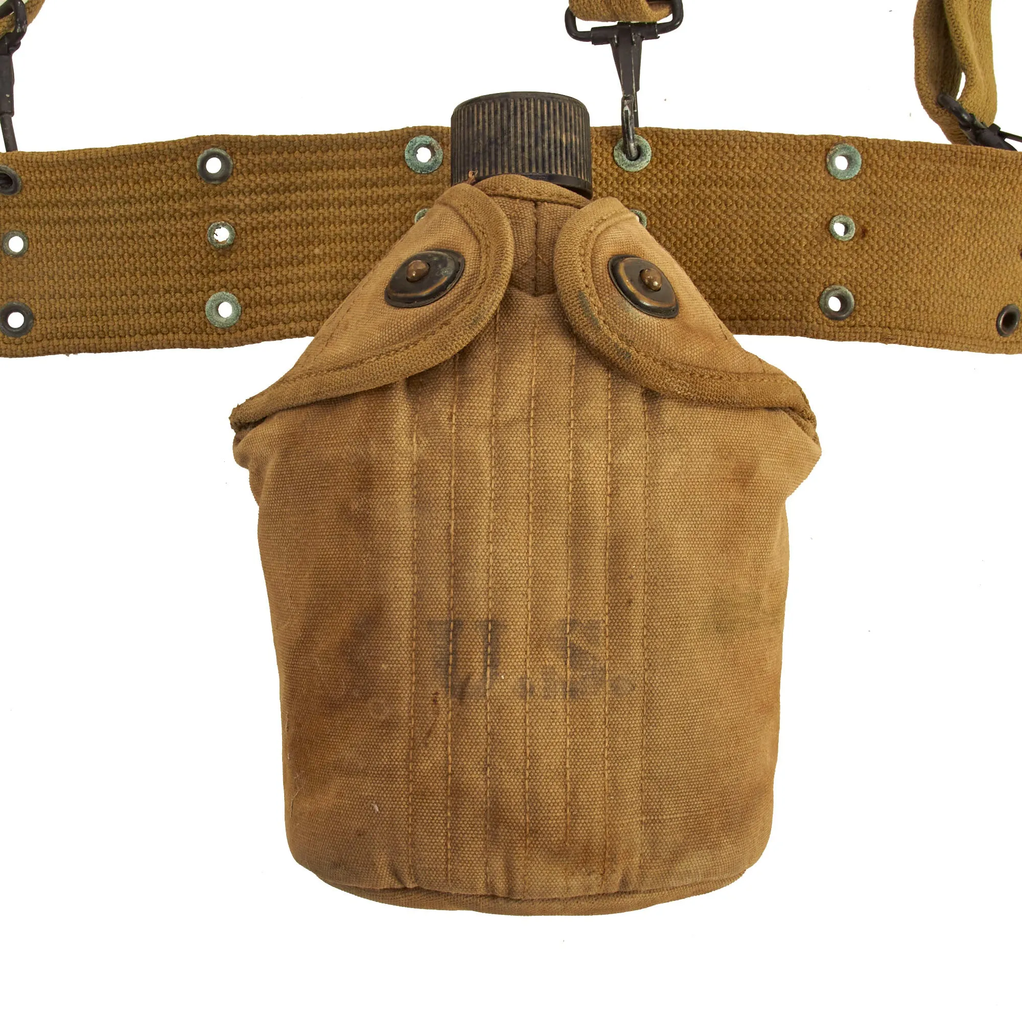 Original U.S. WWII Officer M1936 Pistol Belt, M1936 Suspenders, M1911 Holster, Magazine Pouch, M1910 Canteen Set & First Aid Pouch WITH Box & Bandage