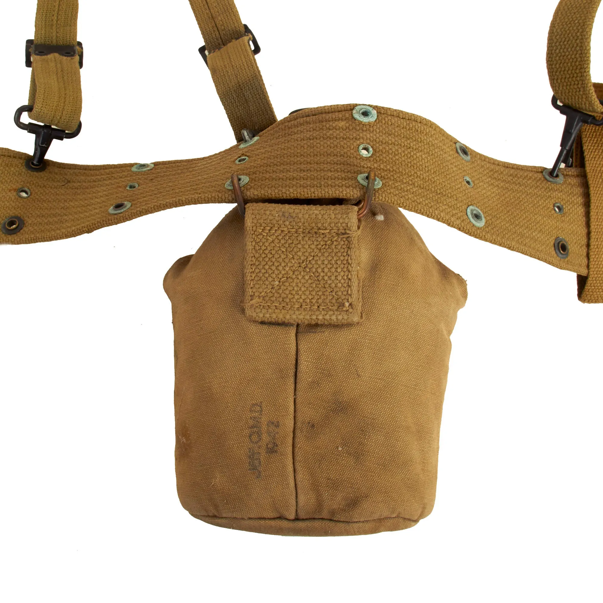 Original U.S. WWII Officer M1936 Pistol Belt, M1936 Suspenders, M1911 Holster, Magazine Pouch, M1910 Canteen Set & First Aid Pouch WITH Box & Bandage