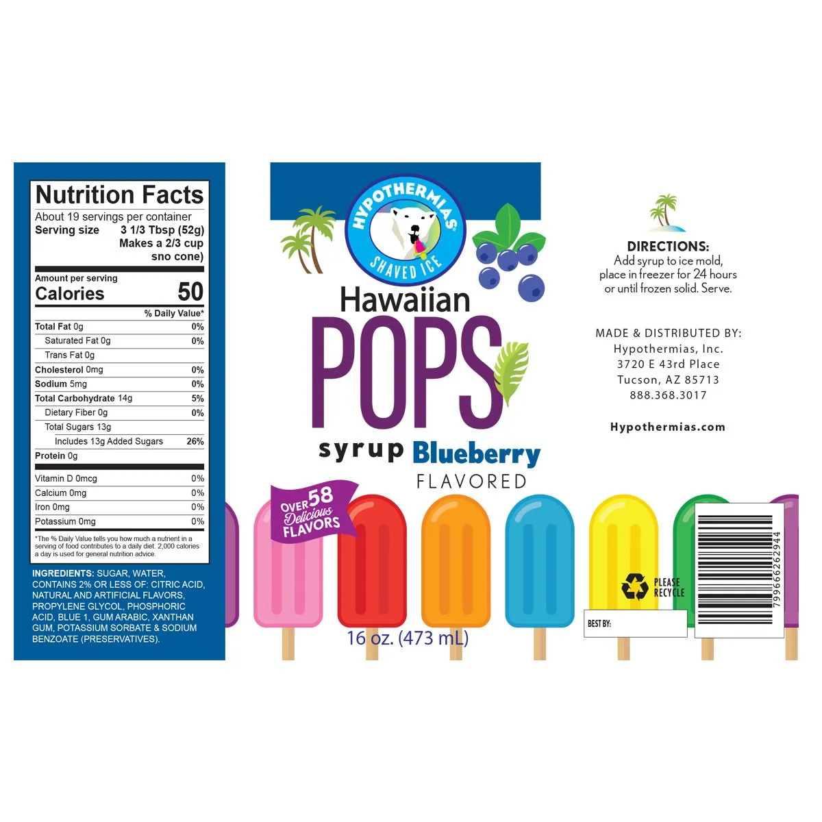Ready-To-Use Blueberry Hawaiian Pop-Popcicle Syrup