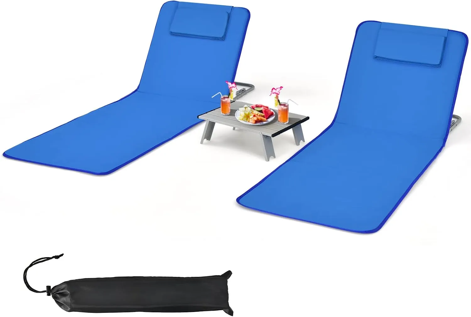Tangkula 3 Pieces Beach Chairs for Adults, Backpack 2 Pack Beach Chairs Set with Folding Side Table