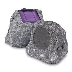 Victrola Outdoor Rock Speaker Pair - Wireless Bluetooth , for Garden, Patio, Waterproof, Built all Seasons & Solar Powered with Rechargeable Battery, Music Streaming Charcoal