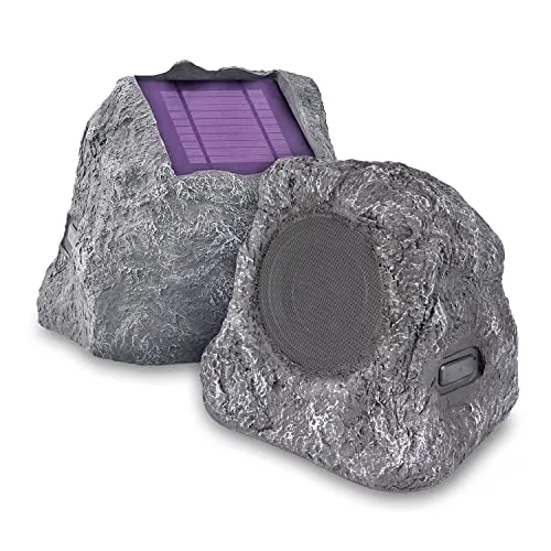 Victrola Outdoor Rock Speaker Pair - Wireless Bluetooth , for Garden, Patio, Waterproof, Built all Seasons & Solar Powered with Rechargeable Battery, Music Streaming Charcoal