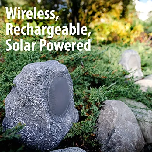 Victrola Outdoor Rock Speaker Pair - Wireless Bluetooth , for Garden, Patio, Waterproof, Built all Seasons & Solar Powered with Rechargeable Battery, Music Streaming Charcoal