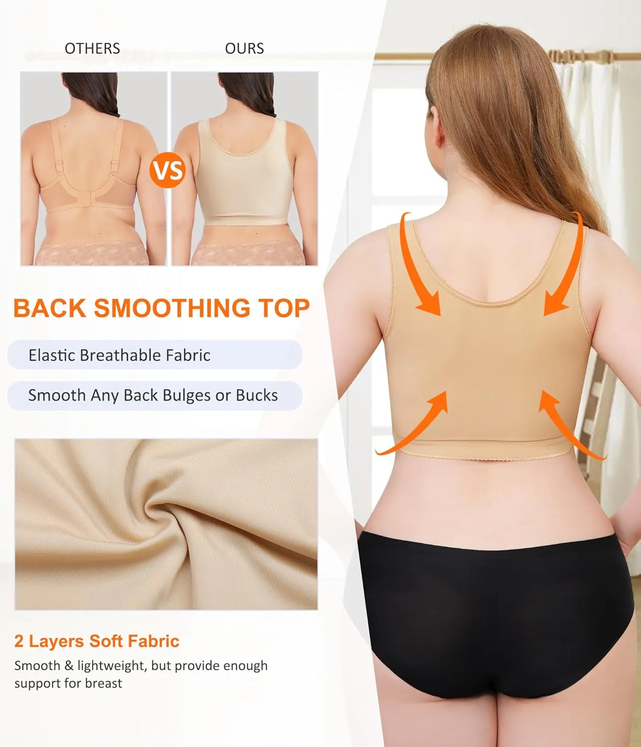 Wonderience Post-Surgical Bra Wide Adjustable Straps with Front Closure Wirefree